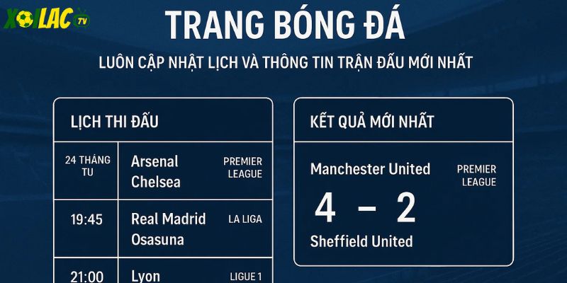 Cập nhật lịch và thông tin các trận đấu mới nhất. Cập nhật lịch và thông tin các trận đấu mới nhất.
