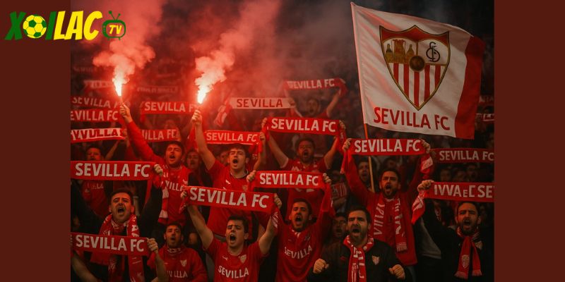 CĐV Sevilla tạo không khí sôi động tại Sánchez-Pizjuán trong Sevilla vs Barcelona.